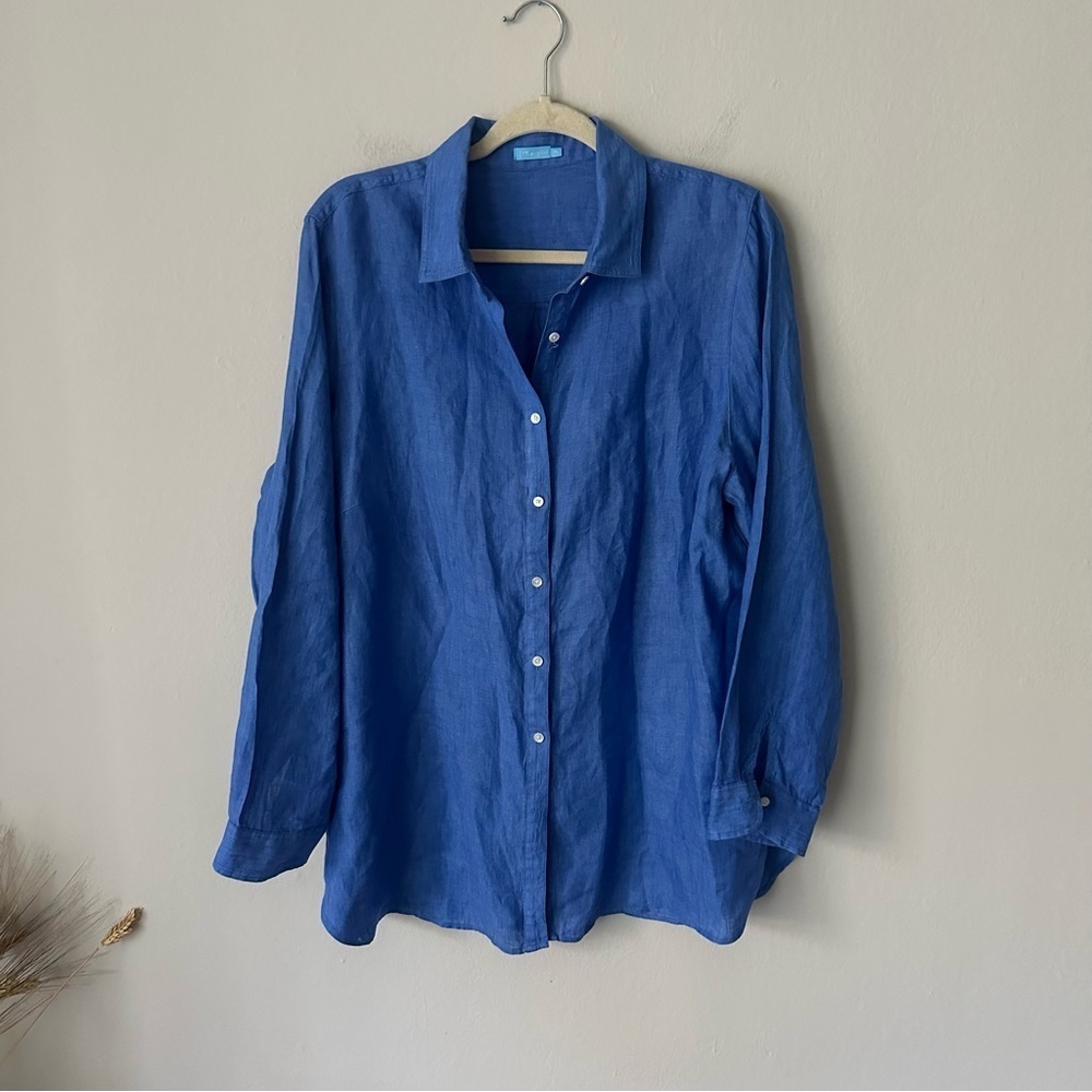 J. McLaughlin Britt Linen Button Down Shirt in Dark Chambray Blue XXL Coastal - Picture 5 of 12